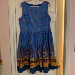 Audrey' Blue Fairground Print Cotton Swing Dress